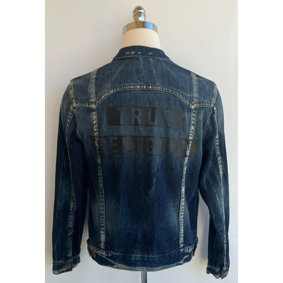True Religion Denim Jacket Logo Mens sz L - Picture 2 of 11